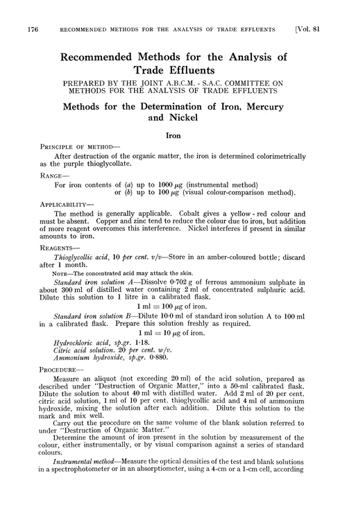 Methods for the determination of iron, mercury and nickel