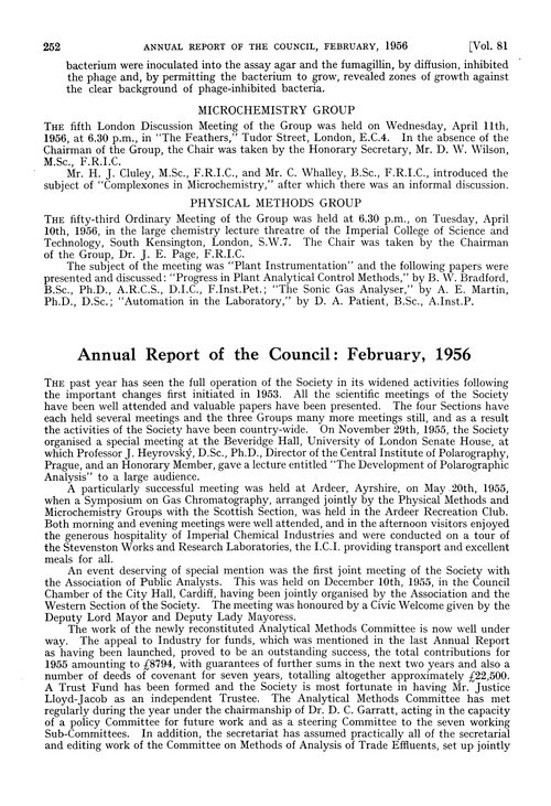 Annual Report of the Council: February, 1956