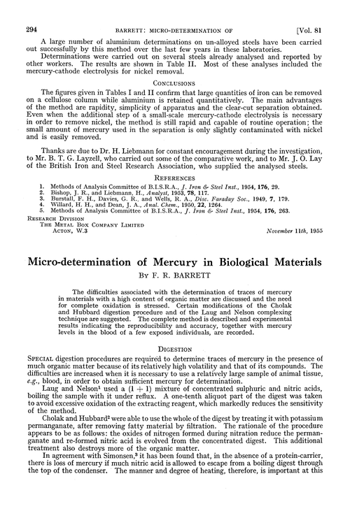 Micro-determination of mercury in biological materials