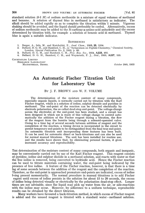 An automatic Fischer titration unit for laboratory use