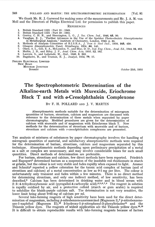 The spectrophotometric determination of the alkaline-earth metals with murexide, eriochrome black T and with o-cresolphthalein complexone