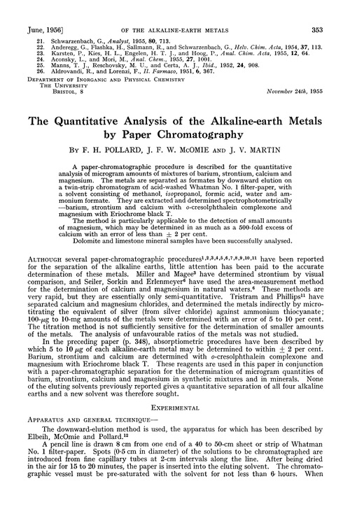 The quantitative analysis of the alkaline-earth metals by paper chromatography