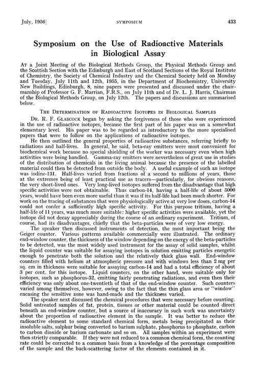Symposium on the use of Radioactive Materials in Biological Assay