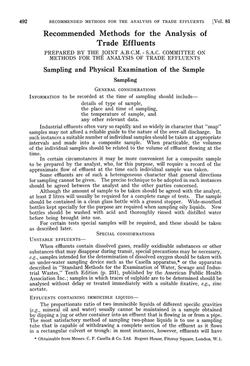 Sampling and physical examination of the sample