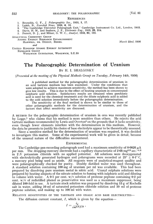 The polarographic determination of uranium
