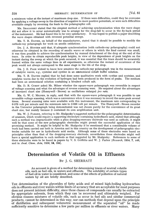 Determination of volatile oil in effluents