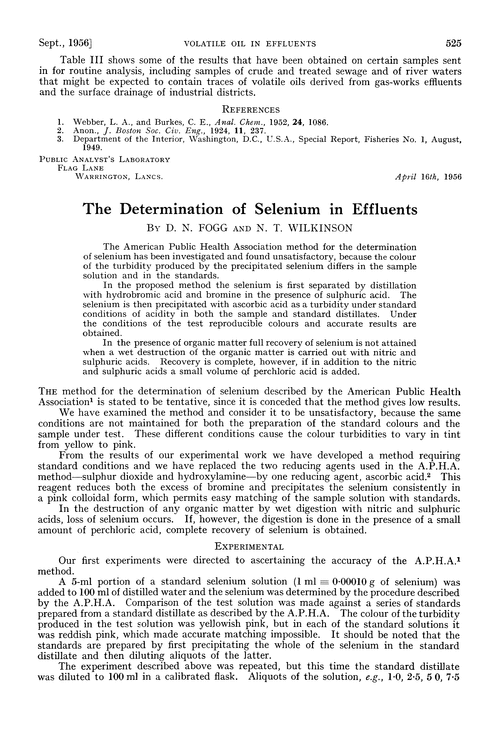 The determination of selenium in effluents