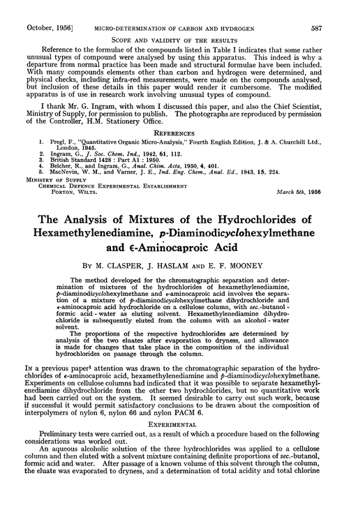 The analysis of mixtures of the hydrochlorides of hexamethylenediamine, p-diaminodicyclohexylmethane and Îµ-aminocaproic acid