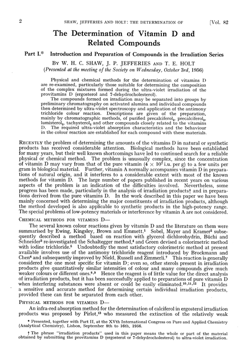 The determination of vitamin D and related compounds. Part I. Introduction and preparation of compounds in the irradiation series