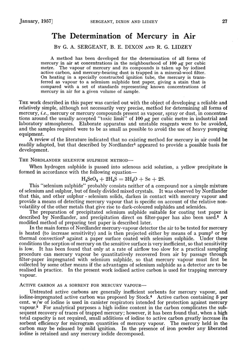 The determination of mercury in air