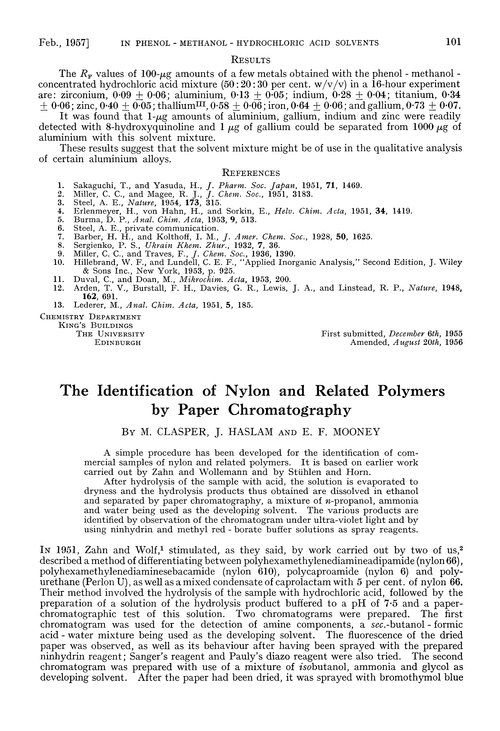 The identification of nylon and related polymers by paper chromatography