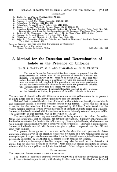 A method for the detection and determination of iodide in the presence of chloride