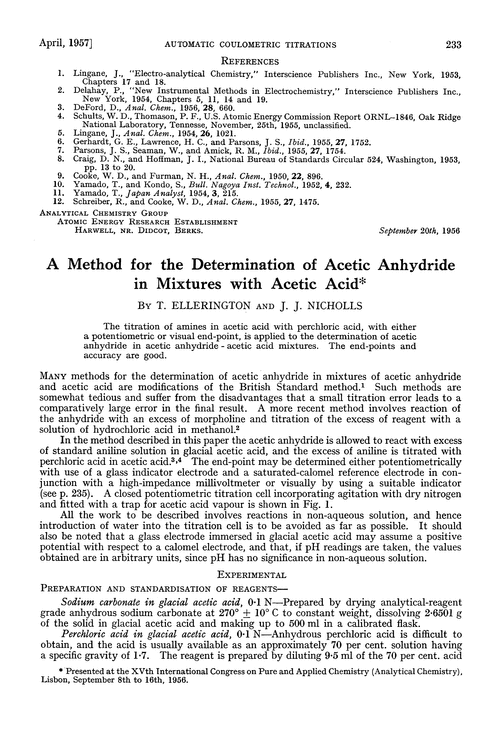 A method for the determination of acetic anhydride in mixtures with acetic acid