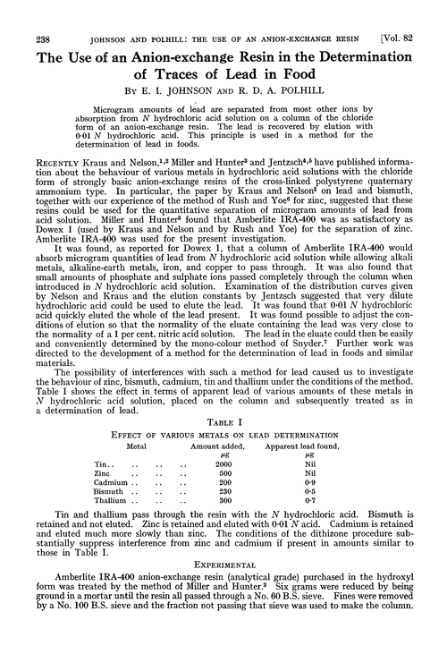 The use of an anion-exchange resin in the determination of traces of lead in food