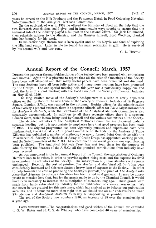 Annual Report of the Council: March, 1957