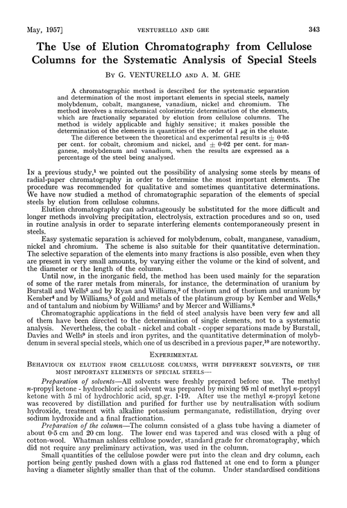 The use of elution chromatography from cellulose columns for the systematic analysis of special steels