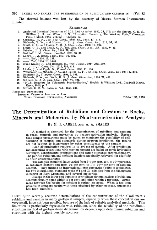 The determination of rubidium and caesium in rocks, minerals and meteorites by neutron-activation analysis