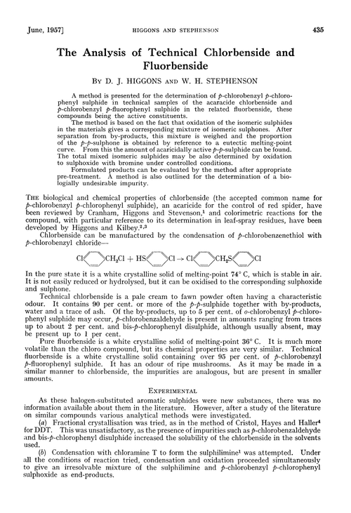 The analysis of technical chlorbenside and fluorbenside