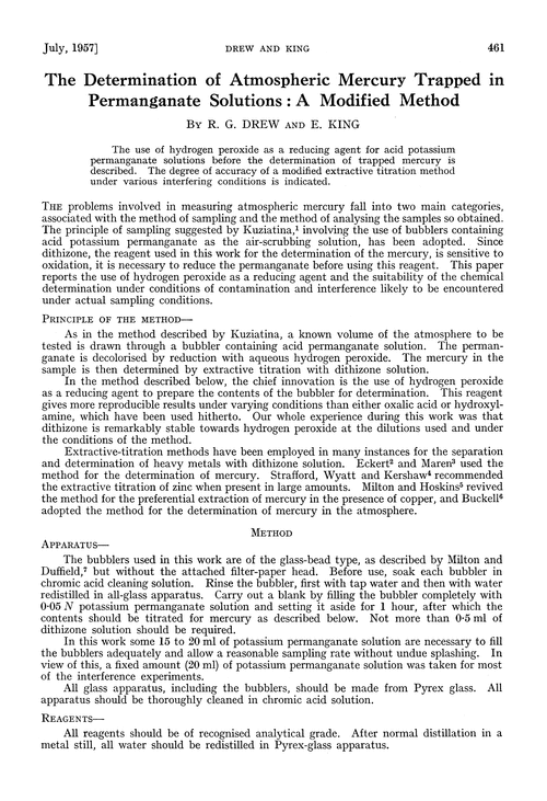 The determination of atmospheric mercury trapped in permanganate solutions: a modified method
