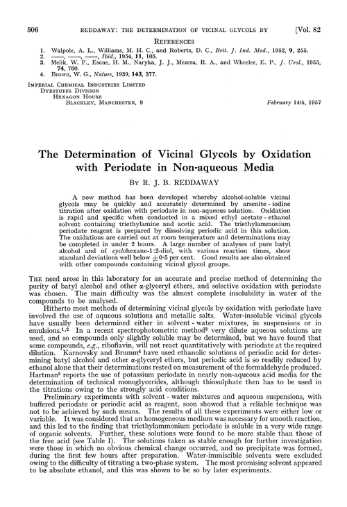 The determination of vicinal glycols by oxidation with periodate in non-aqueous media