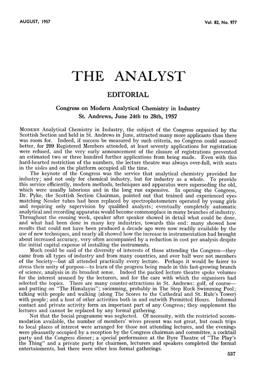 Editorial. Congress on Modern Analytical Chemistry in Industry St. Andrews, June 24th to 28th, 1957