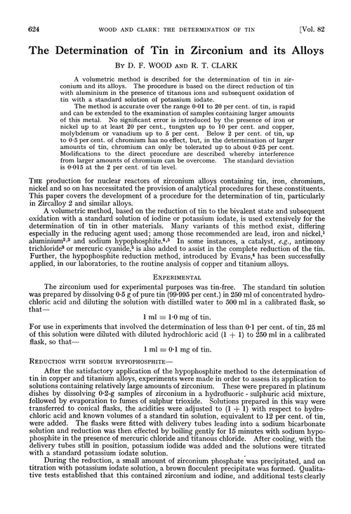 The determination of tin in zirconium and its alloys