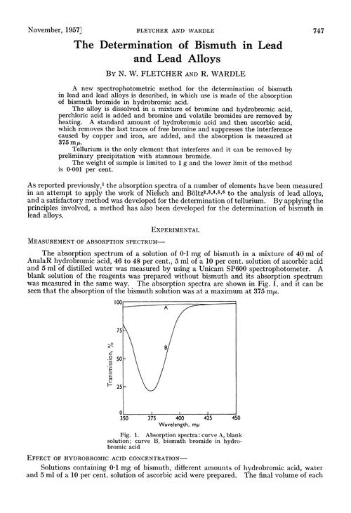 The determination of bismuth in lead and lead alloys