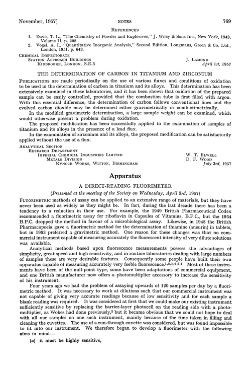 Apparatus. A direct-reading fluorimeter