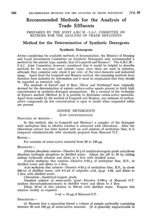 Method for the determination of synthetic detergents. Synthetic