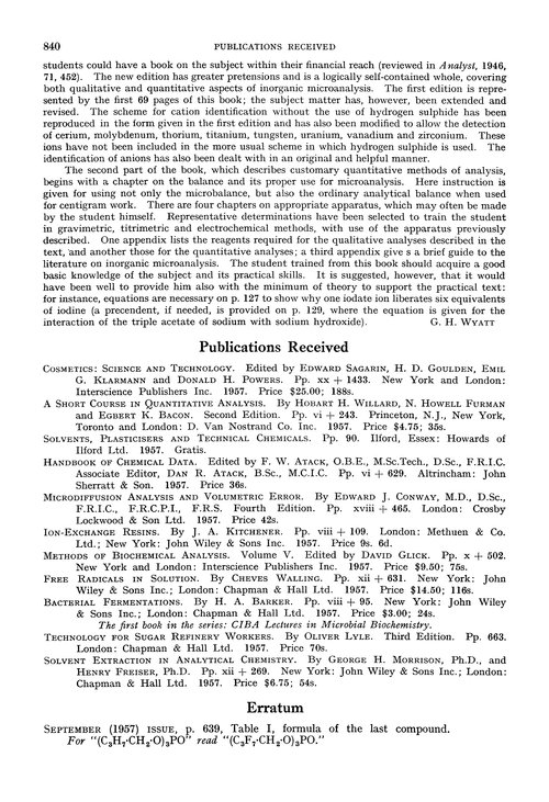 Publications received