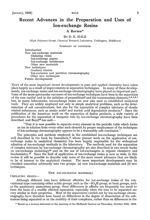 Recent advances in the preparation and uses of ion-exchange resins. A review