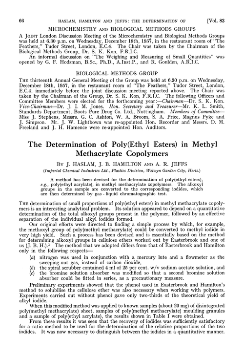 The determination of poly(ethyl esters) in methyl methacrylate copolymers