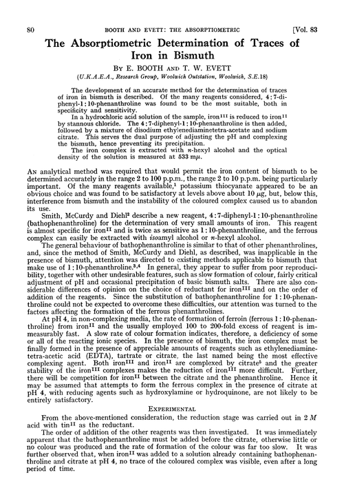 The absorptiometric determination of traces of iron in bismuth