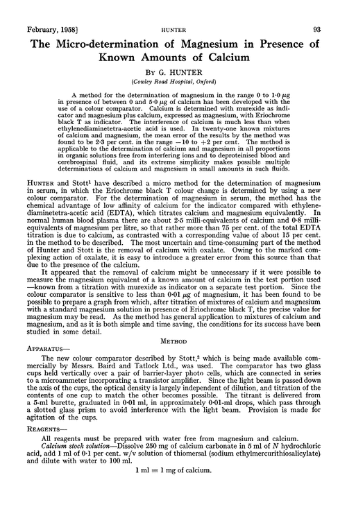 The micro-determination of magnesium in presence of known amounts of calcium