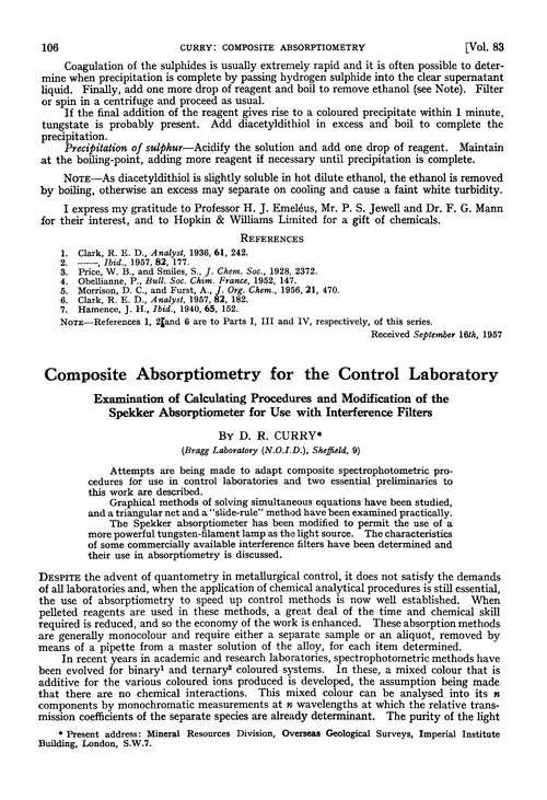 Composite absorptiometry for the control laboratory. Examination of calculating procedures and modification of the Spekker absorptiometer for use with interference filters