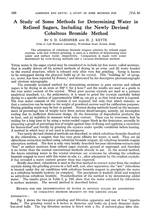 A study of some methods for determining water in refined sugars, including the newly devised cobaltous bromide method