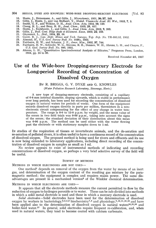 Use of the wide-bore dropping-mercury electrode for long-period recording of concentration of dissolved oxygen