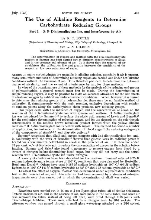 The use of alkaline reagents to determine carbohydrate reducing groups. Part I. 3:5-Dinitrosalicylate ion, and interference by air