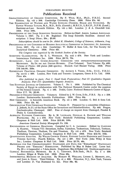 Publications received