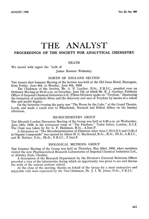 Proceedings of the Society for Analytical Chemistry