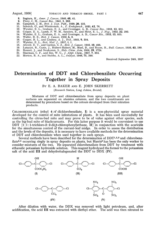 Determination of DDT and chlorobenzilate occurring together in spray deposits