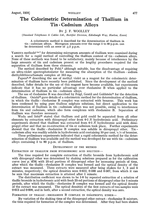 The colorimetric determination of thallium in tin-cadmium alloys