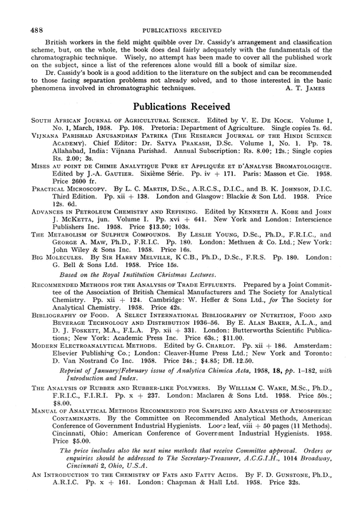 Publications received