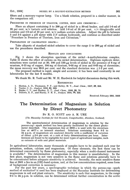 The determination of magnesium in solution by direct photometry