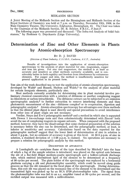Determination of zinc and other elements in plants by atomic-absorption spectroscopy