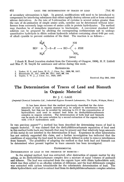 The determination of traces of lead and bismuth in organic material