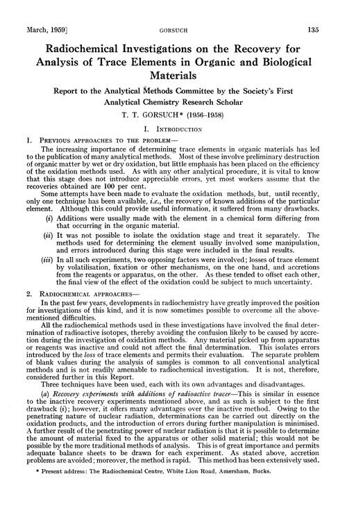 Radiochemical investigations on the recovery for analysis of trace