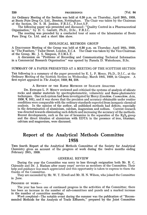 Report of the Analytical Methods Committee, 1958