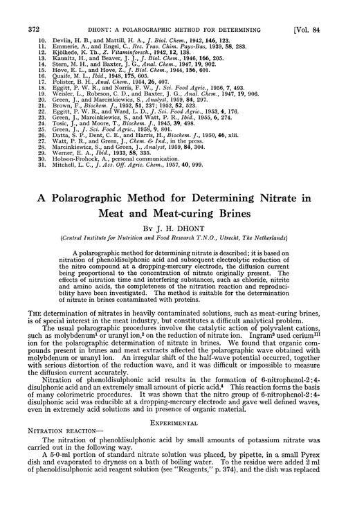 A polarographic method for determining nitrate in meat and meat-curing brines