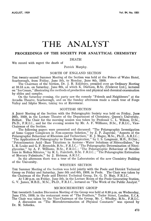 Proceedings of the Society for Analytical Chemistry